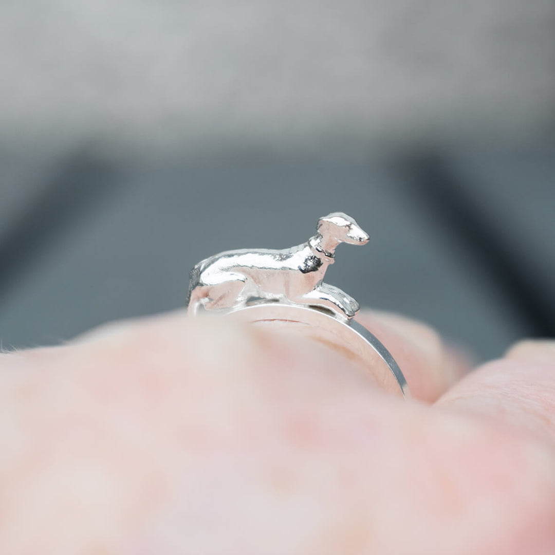 silver greyhound ring, greyhound jewellery, gift for greyhound owner, silver dog ring, greyhound memorial