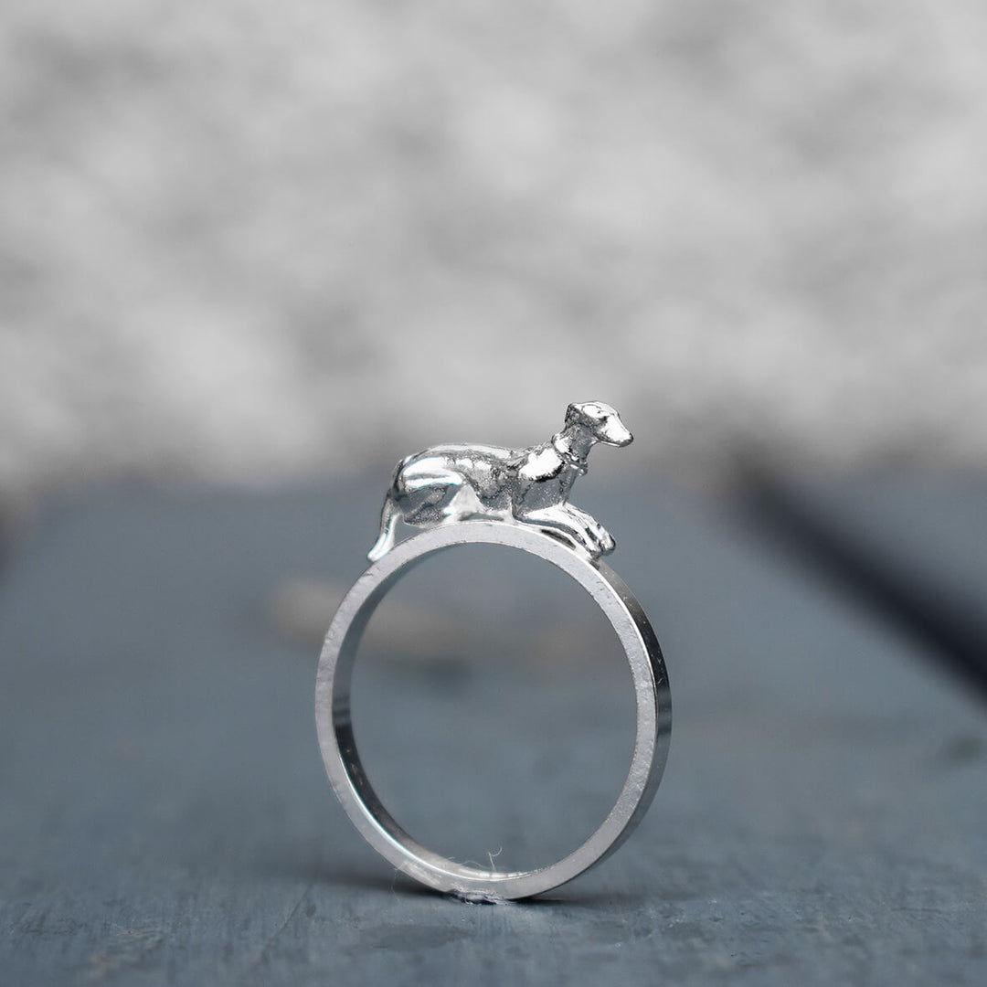 silver greyhound ring, greyhound jewellery, gift for greyhound owner, silver dog ring, greyhound memorial