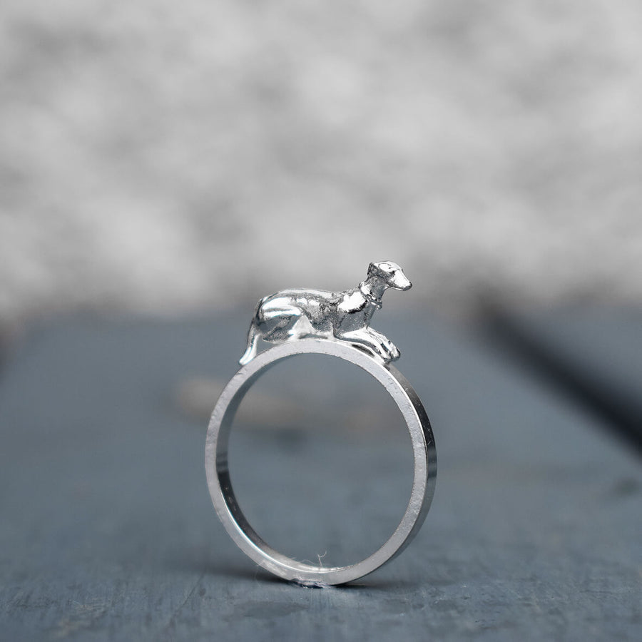 silver greyhound ring, greyhound jewellery, gift for greyhound owner, silver dog ring, greyhound memorial
