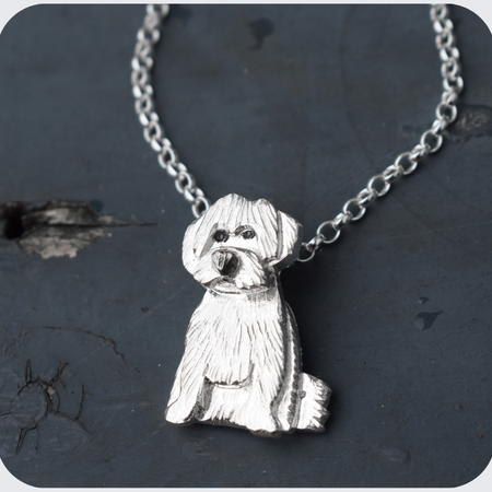 silver maltese terrier necklace, maltese terrier memorial, silver dog memorial jewellery