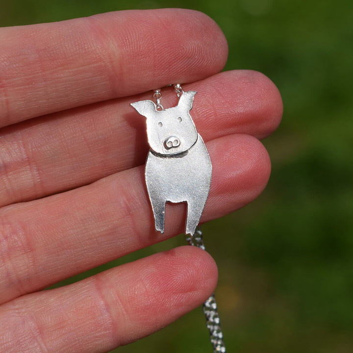 silver pig pendant, pig necklace, white pig jewellery, pig present for woman