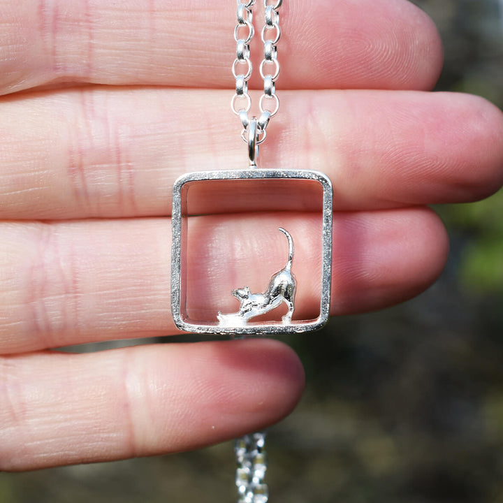 Handcrafted Sterling Silver Stretching Cat Necklace, Perfect gift for Cat Lovers, silver cat necklace, silver cat jewellery, cat pendant, stretching cat themed gift
