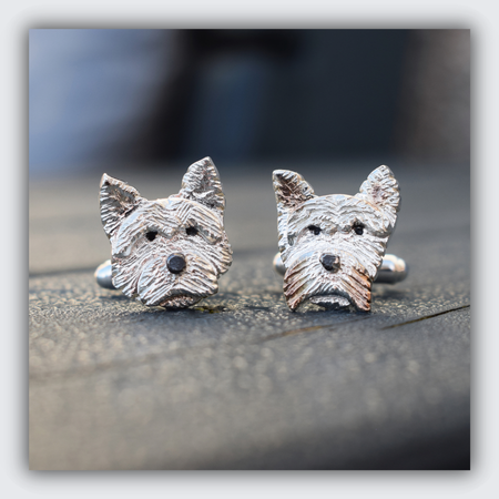 silver westie cufflinks from a photo, custom dog cufflinks, dog themed wedding gift for groom