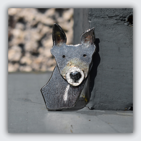 silver greyhound brooch based on customer photos of their greyhound, custom greyhound brooch, custom silver dog brooch