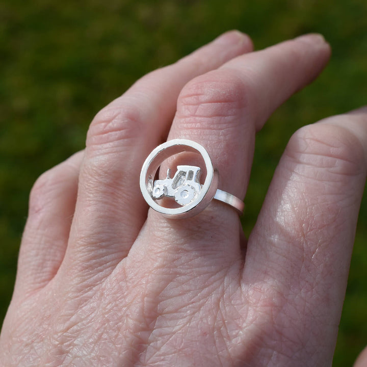 silver tractor ring, tractor ring, silver ring for farmer, farm girl ring, jewellery for farmer, farming gift for woman, countryside present for her