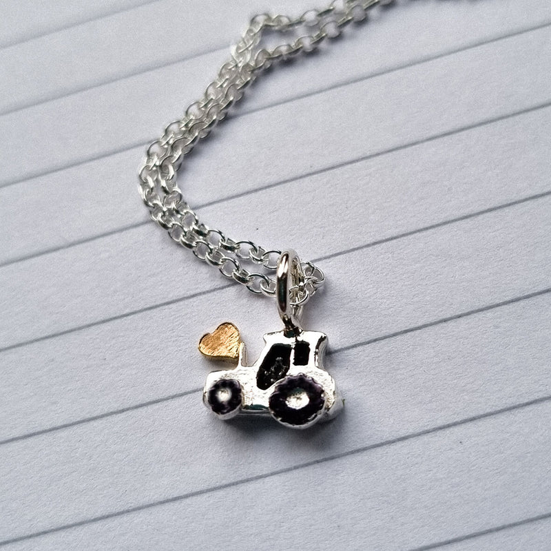 silver tractor necklace, tractor pendant, tractor jewellery, farming jewellery, farm jewellery, gift for farmer, present for female farmer, farm girl gift