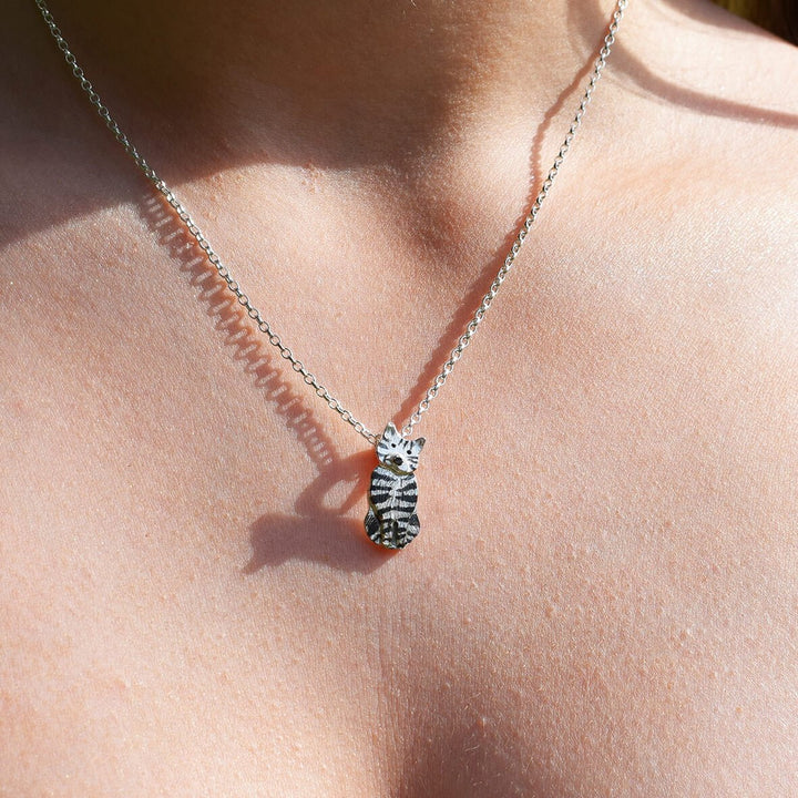 tabby cat necklace, tabby cat jewellery, cat necklace, silver cat jewellery, tabby cat memorial, cat memorial jewellery, rainbow road cat gift, tabby cat gift for woman, tabby cat present, tabby cat jewellery, silver tabby cat
