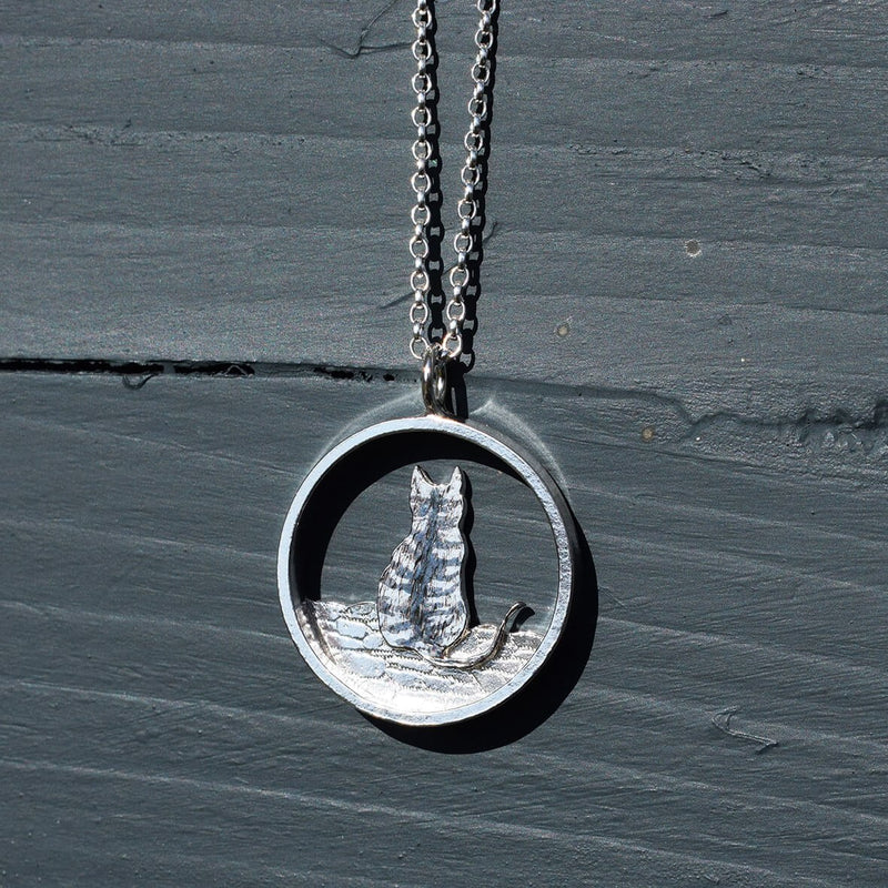 silver tabby cat necklace
