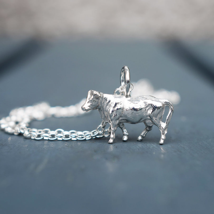 silver cow necklace, cow jewellery, gift for cattle farmer