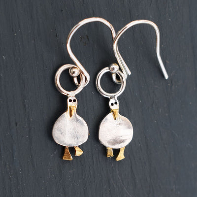 Tiny Silver Duck Drop Earrings