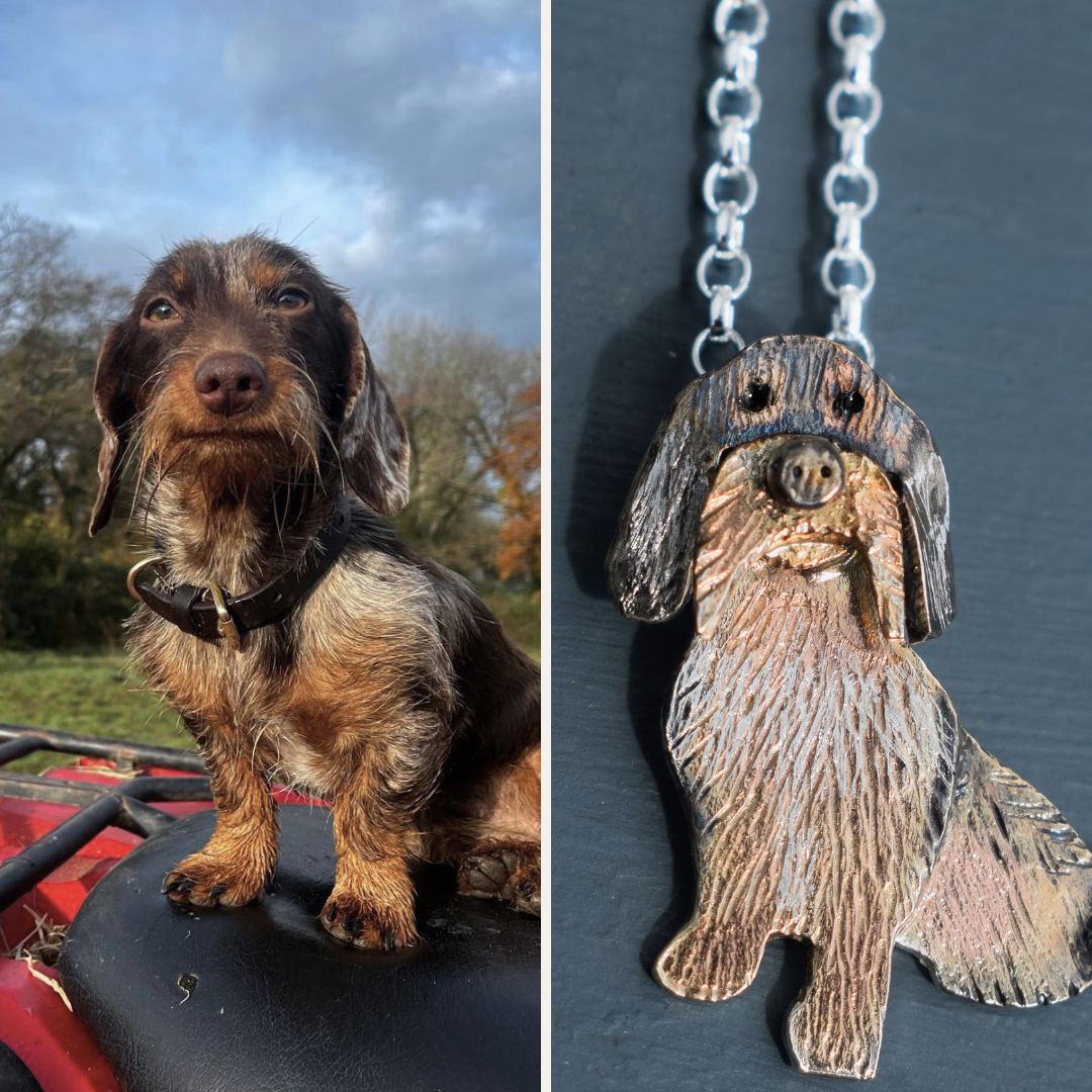 wire dachshund memorial necklace handmade from silver and rose gold