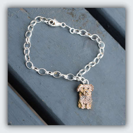 personalised silver yorkshire terrier charm bracelet, custom yorkshire terrier jewellery