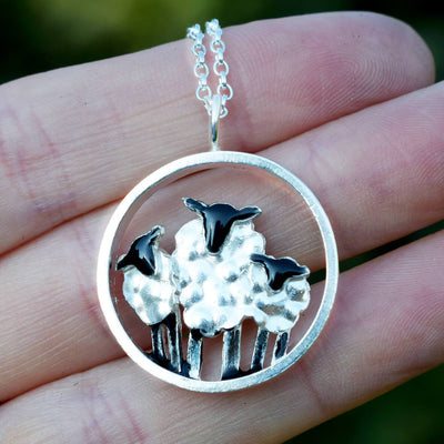 farming family gift, sheep flock gift, silver sheep necklace, sheep pendant, 3 silver sheep, sheep gift for her