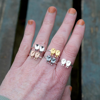 sheep rings, sheep jewellery, farm gift for woman, animal present for woman, animal rings, tiny animal jewellery, silver sheep rings