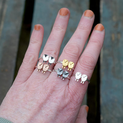 silver sheep rings, gift with two sheep, present with two sheep, me and ewe, ewe and me, sheep jewelry
