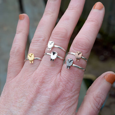 sheep rings, tiny animal rings, tiny silver rings, farm animal rings, animal jewellery, present for sheep farmer