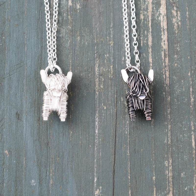 Silver highland cow, black highland cow, highland cow presents for woman, highland cow jewellery, Scottish jewellery, Scottish jewelry