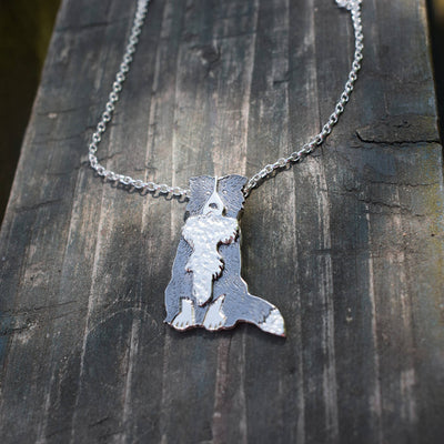 border collie necklace, shheepdog pendant, silver dog necklace, black and white dog jewellery