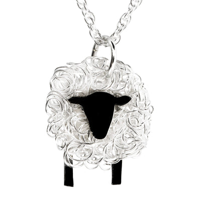 Handcrafted silver sheep necklace facing front - FreshFleeces, sheep jewellery, sheep jewelry, suffolk sheep necklace, suffolk sheep gift, suffolk sheep jewellery, suffolk sheep jewelry