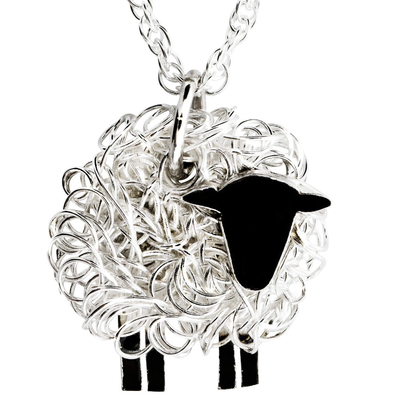 Handcrafted silver sheep necklace facing right - FreshFleeces, sheep jewellery, sheep jewelry, suffolk sheep necklace, suffolk sheep gift, suffolk sheep jewellery, suffolk sheep pendant, silver suffolk sheep