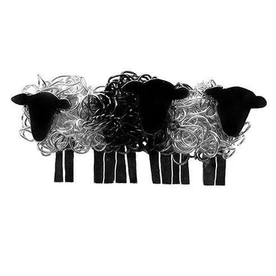 Silver and black sheep flock brooch