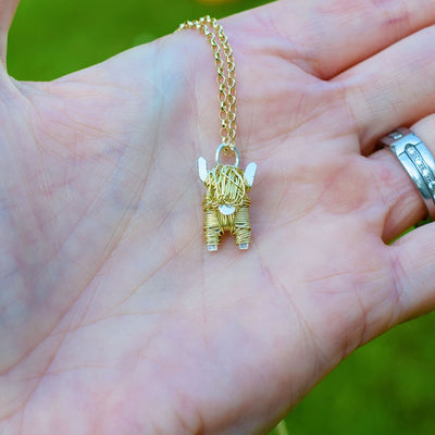 luxury highland cow gift, gold highland cow pendant, gold cow jewellery