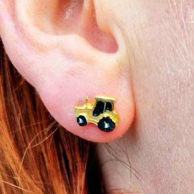 Gold and silver tractor earrings