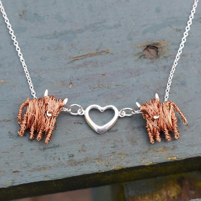 Handcrafted Highland Cow 'Love Moo' necklace - FreshFleeces, highland cow jewellery, highland cow jewelry, highland cow gift, highland cow love, love moo