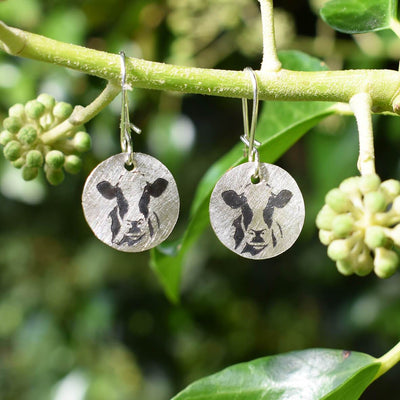 Holstein Friesian cow earrings, silver cow jewellery, cow gift for woman