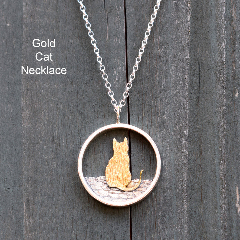 gold cat necklace, ginger cat necklace, cat pendant gold, gold cat gift, cat jewellery for wife, present for cat lover