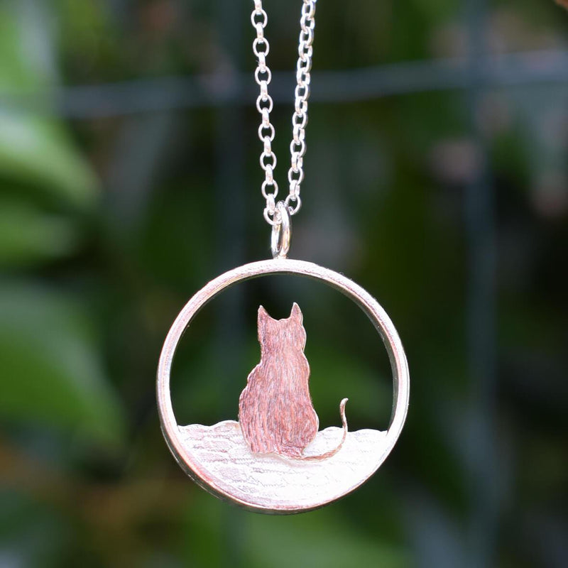 rose gold cat necklace, rose gold cat jewellery, gold and silver cat necklace, gold and silver cat jewellery, rose gold cat, rose gold cat gift, rose gold cat present, ginger cat jewellery, ginger cat necklace