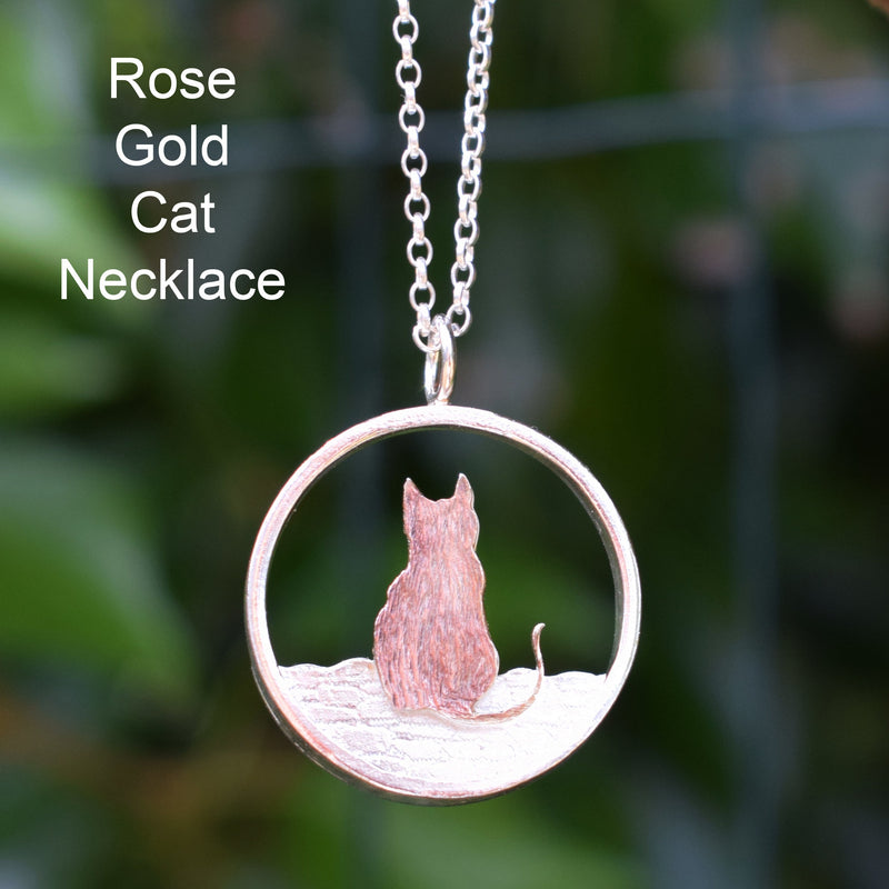rose gold cat necklace, cat gift for her, cat gift for woman, quality cat gift, silver and rose gold cat