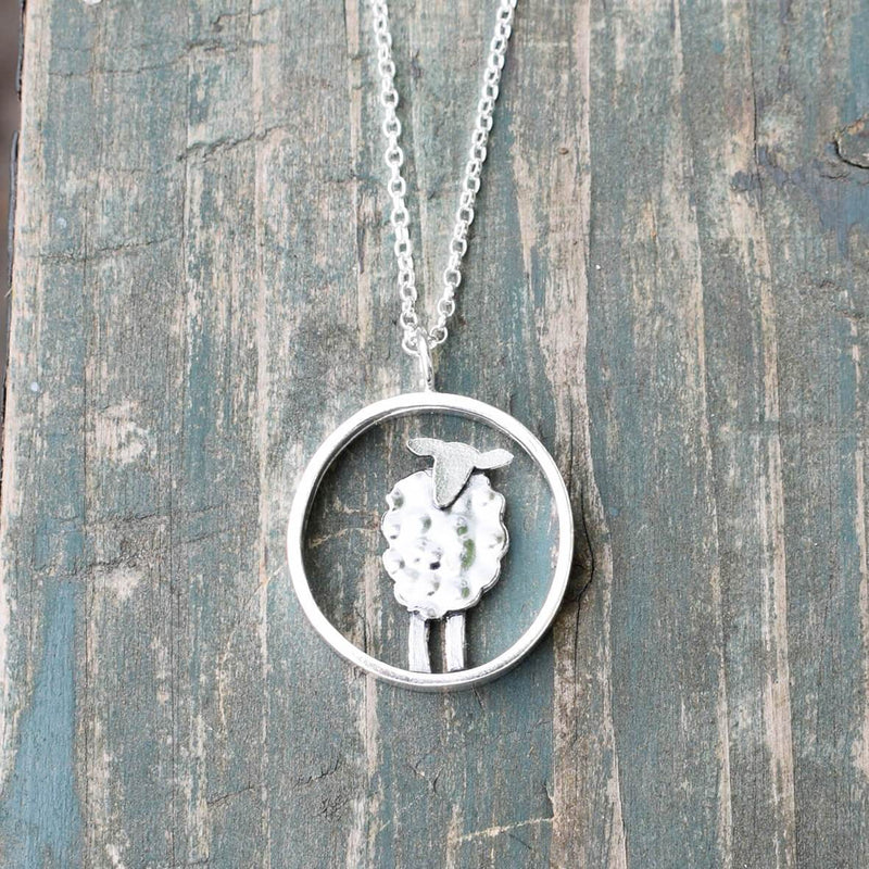 silver sheep necklace, round sheep necklace, silver lamb necklace, silver lamb pendant, animal necklace silver, silver sheep gift, silver sheep present, quality sheep presents, agricultural show jewellery, farming jewellery, quality gift for farmer