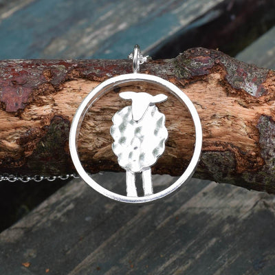 sterling silver farm jewellery, silver sheep jewellery, sheep necklace, single sheep gift, farm gift for lady, sheep present for wife, silver sheep present, silver lamb present, welsh sheep jewellery, welsh jewellery, down on the farm jewellery