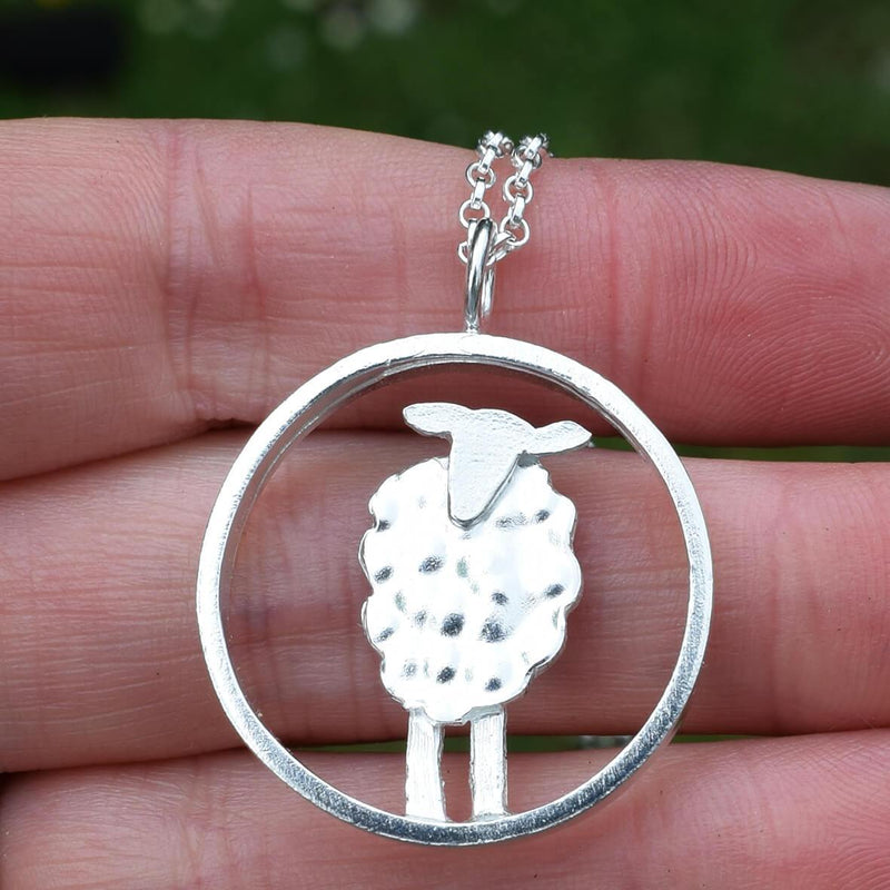 round sheep necklace, silver sheep necklace, silver sheep gift, present for female farmer, gift for shepherdess, sheep necklace, sheep pendant, lamb necklace, lamb jewellery, sheep jewellery, female sheep presents