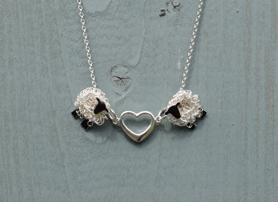 Handcrafted 'Love Ewe' silver sheep necklace with heart - FreshFleeces, sheep jewellery, sheep jewelry, sheep gift for her