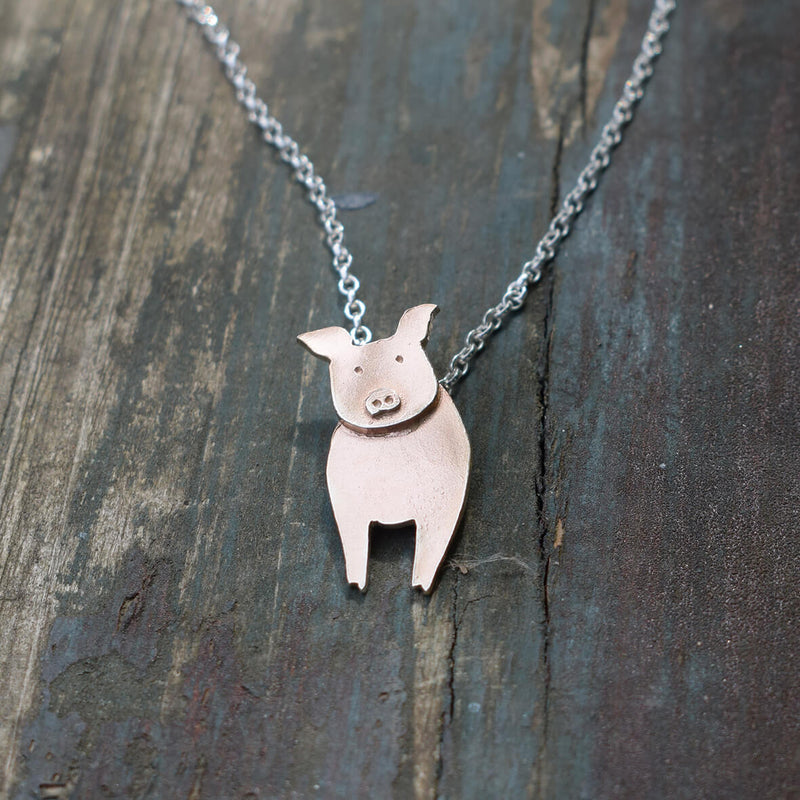 rose gold pig necklace, gold pig jewellery, pig pendant, pig gift for woman