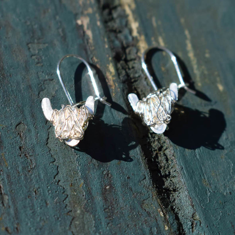 White Highland cow earrings, Highland cow gift for her