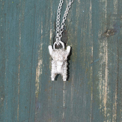 Silver white highland cow necklace, highland cow pendant, white highland cow gift, white highland cow jewellery 