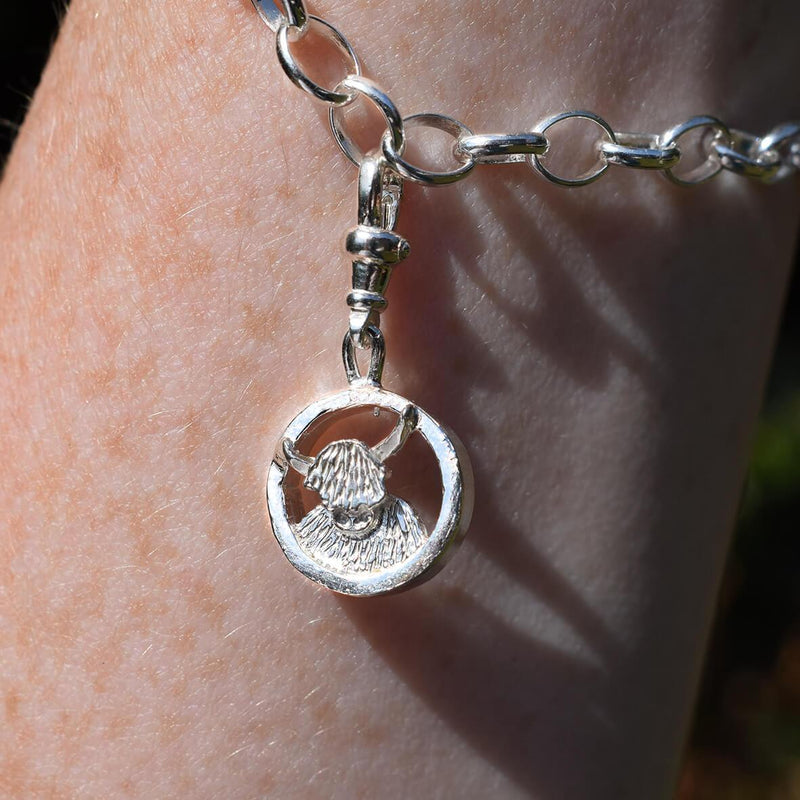 silver highland cow charm, cow charm, silver cow charm, highland cow jewellery, highland cow bracelet, highland cow cow gifts, highland cow jewellery, scottish animal jewellery