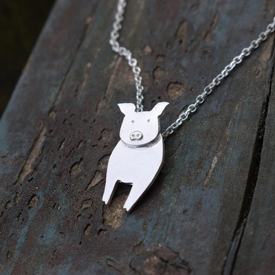 pig necklace, silver pig jewellery, pig gift for her, pig jewellery