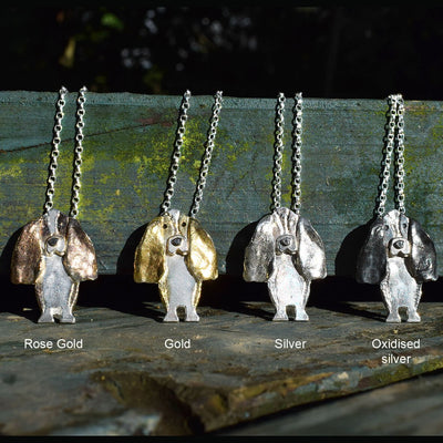 Basset Hound necklaces, silver dog necklaces, silver dog jewellery, dog gift, Basset Hound lover present, Basset Hound owner gift