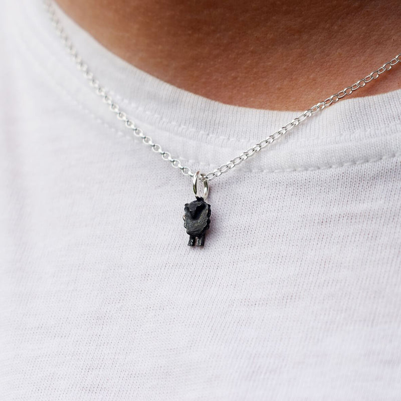 black sheep pendant, black sheep necklace, tiny sheep jewellery, tiny animal necklace, tiny sheep necklace, black sheep present