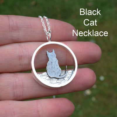 black cat necklace, black cat jewellery, black cat pendant, black cat gift for woman, black cat present