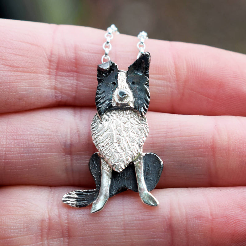 collie dog necklace, border collie pendant, border collie gift for woman, silver border collie, dog jewellery