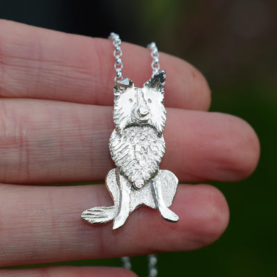silver dog necklace, silver border collie necklace, collie dog jewellery, shepherdess gift