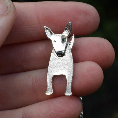 English Bull Terrier necklace, dog with eye patch necklace, dog with eye patch jewellery, black and white dog necklace