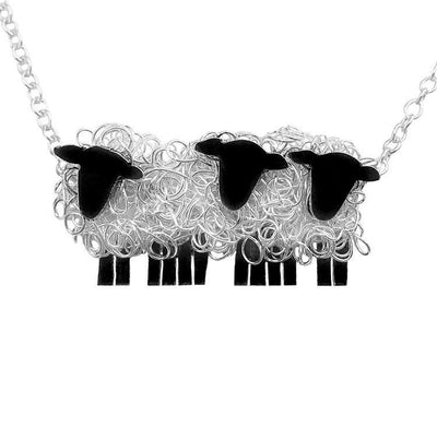 Handcrafted silver flock of Suffolk sheep necklace, flock of sheep necklace, sheep jewellery, sheep jewelry, silver sheep necklace