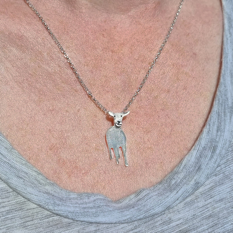goat necklace, silver goat jewellery, saanen goat gift, goat pendant, goat jewelry, silver goat, white goat present