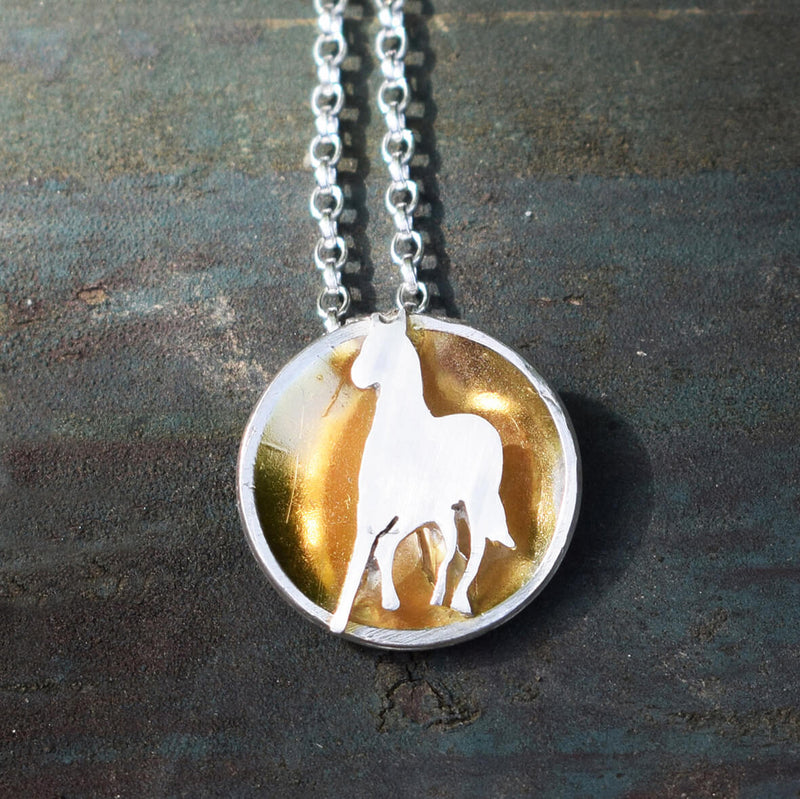 gold horse necklace, silver horse necklace, horse pendant, horse jewellery, horse gift for her, present for horse rider,, jewellery for horse rider, gift for horse lover, trotting horse necklace